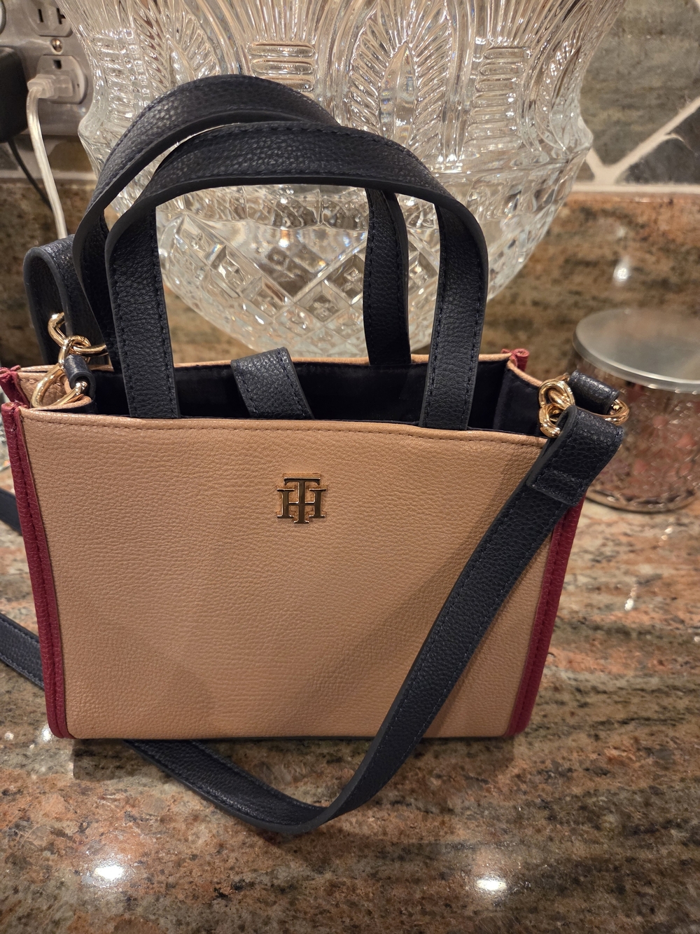 Tommy Hilfiger Beige & Navy  Crossbody Mini Bag